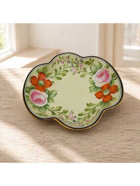 Vintage Noritake Red M Wreath Roses & Poppies Art Deco Porcelain 7.5" Bowl